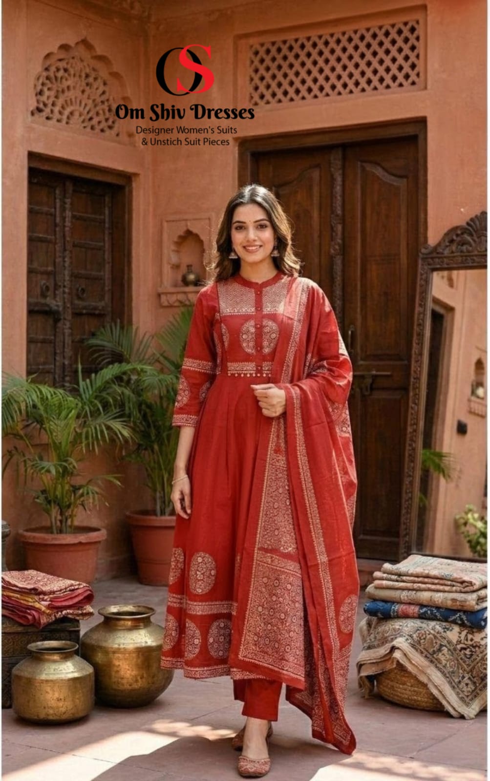 Pure Jaipuri Cotton Kalamkari Print Anarkali Suit