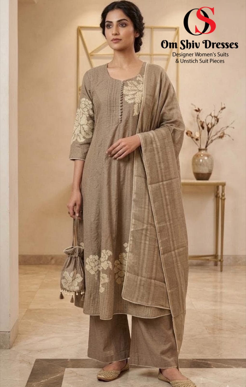Pure Jaqguard Cotton Designer Anarkali 3piece Set With Cute Pottli