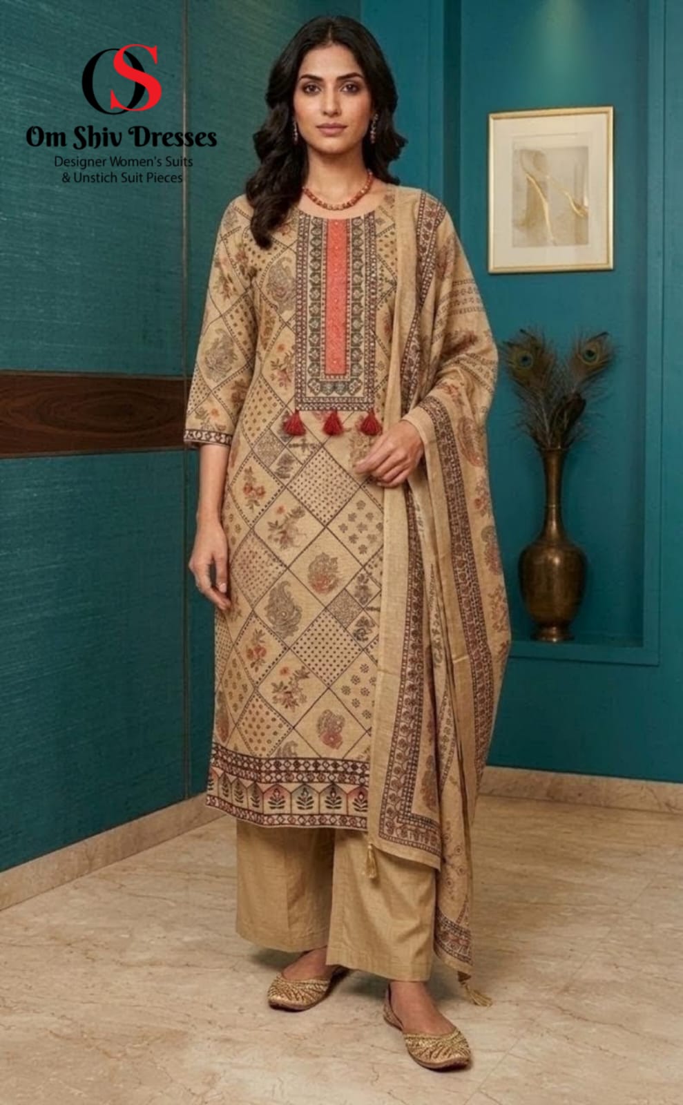 Pure Linen Fabric Semi Party Wear Straight Suit