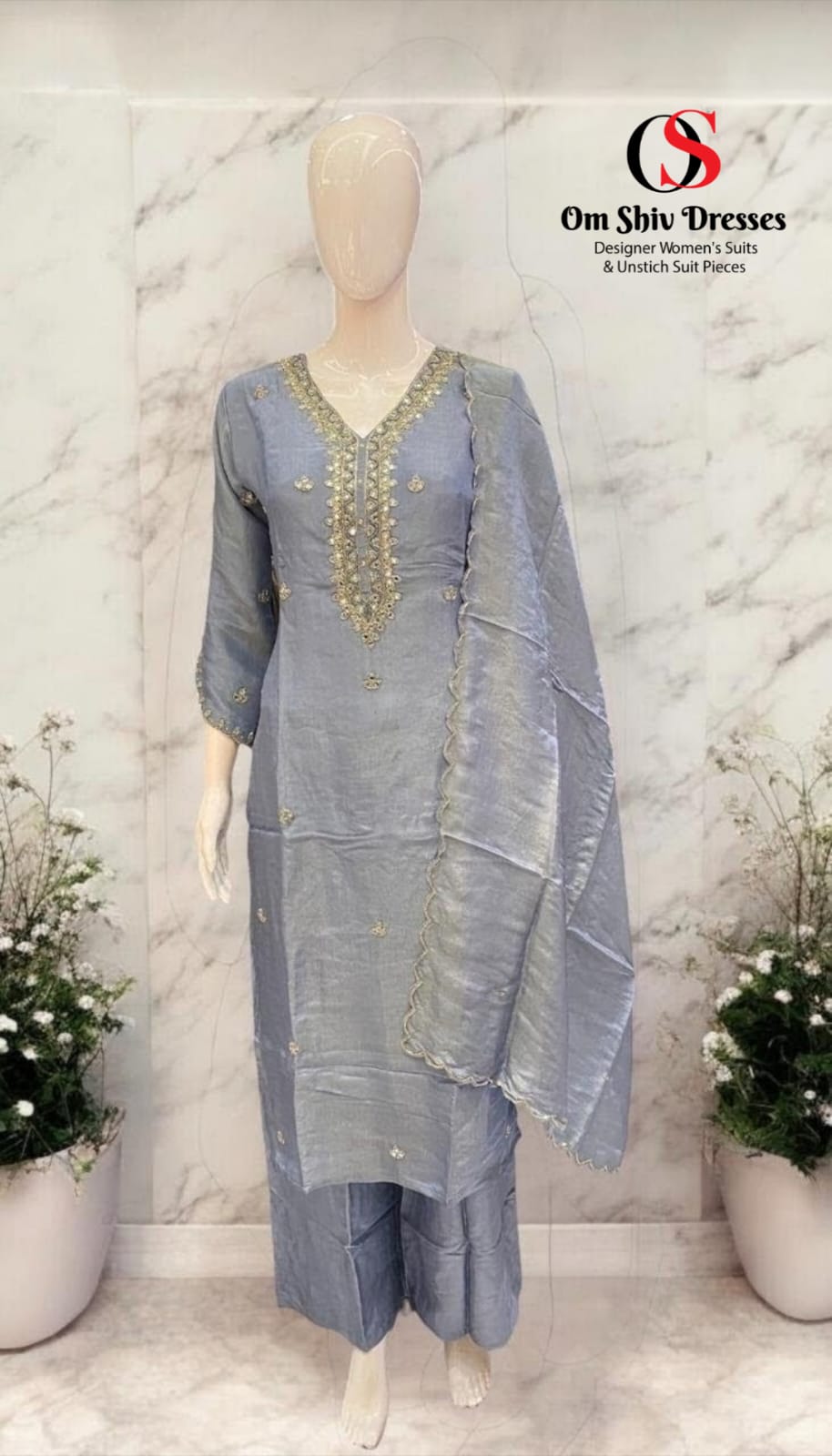 BigSize Pure Tissue Shimmer Party Wear 3piece Set